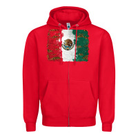 Red Mexican Flag With Leopard Zipper Hoodie - RanaPortraitStore