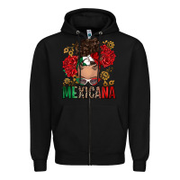 Black Mexicana Latina messy bun Zipper Hoodie - RanaPortraitStore