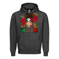 Charcoal Heather Mexicana Latina messy bun Zipper Hoodie - RanaPortraitStore