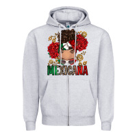 Heather Grey Mexicana Latina messy bun Zipper Hoodie - RanaPortraitStore