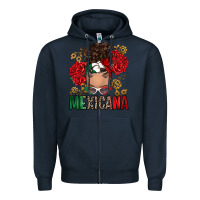 Navy Mexicana Latina messy bun Zipper Hoodie - RanaPortraitStore