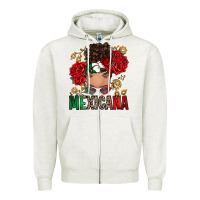 Oatmeal Heather Mexicana Latina messy bun Zipper Hoodie - RanaPortraitStore