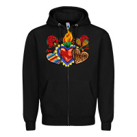Black Sacred heart with leopard and serape heart Zipper Hoodie - RanaPortraitStore