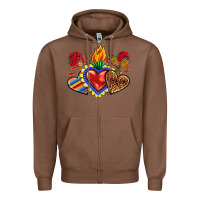 Chestnut Sacred heart with leopard and serape heart Zipper Hoodie - RanaPortraitStore