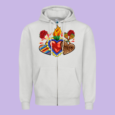Zipper Hoodie Sacred heart with leopard and serape heart