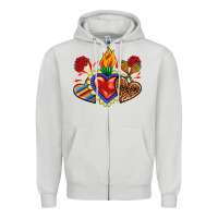 Dove Grey Sacred heart with leopard and serape heart Zipper Hoodie - RanaPortraitStore