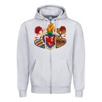 Heather Grey Sacred heart with leopard and serape heart Zipper Hoodie - RanaPortraitStore