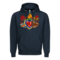 Navy Sacred heart with leopard and serape heart Zipper Hoodie - RanaPortraitStore