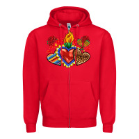 Red Sacred heart with leopard and serape heart Zipper Hoodie - RanaPortraitStore
