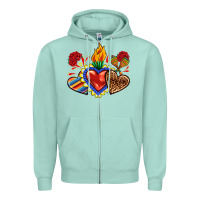 Seafoam Sacred heart with leopard and serape heart Zipper Hoodie - RanaPortraitStore