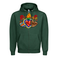 Sports Green Sacred heart with leopard and serape heart Zipper Hoodie - RanaPortraitStore