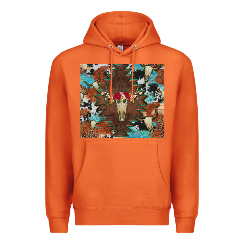 Western Floral Bullskull Cowhide And Leopard Premium Hoodie by Artiststas | Teevron