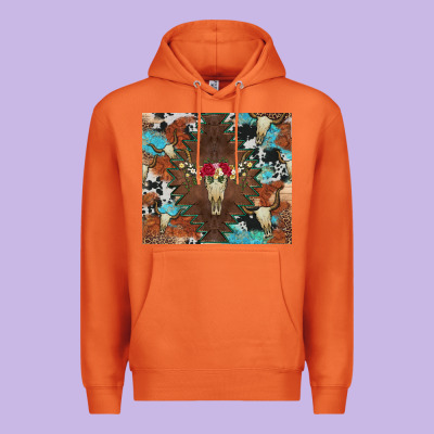 Western Floral Bullskull Cowhide And Leopard Premium Hoodie Designed By Artiststas
