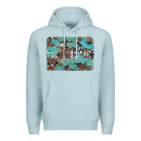 Blue Mist western cowhide and leopard with turquoise background Premium Hoodie - Artiststas