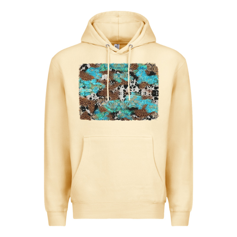 Western Cowhide And Leopard With Turquoise Background Premium Hoodie by Artiststas | Teevron