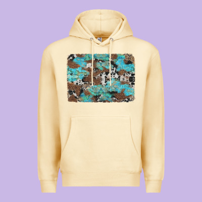 Western Cowhide And Leopard With Turquoise Background Premium Hoodie Designed By Artiststas