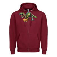 Burgundy T-Rex dinosaur holding a taco Zipper Hoodie - RanaPortraitStore