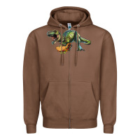 Chestnut T-Rex dinosaur holding a taco Zipper Hoodie - RanaPortraitStore