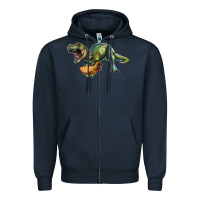 Navy T-Rex dinosaur holding a taco Zipper Hoodie - RanaPortraitStore