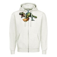 Oatmeal Heather T-Rex dinosaur holding a taco Zipper Hoodie - RanaPortraitStore