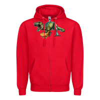 Red T-Rex dinosaur holding a taco Zipper Hoodie - RanaPortraitStore