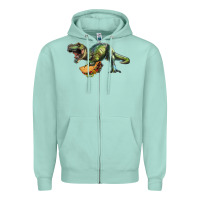 Seafoam T-Rex dinosaur holding a taco Zipper Hoodie - RanaPortraitStore
