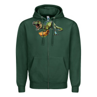 Sports Green T-Rex dinosaur holding a taco Zipper Hoodie - RanaPortraitStore