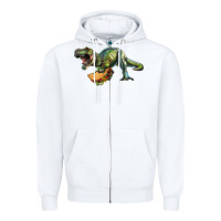 White T-Rex dinosaur holding a taco Zipper Hoodie - RanaPortraitStore