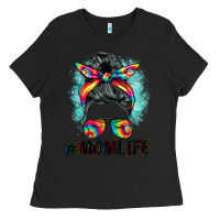Black tie dye momlife messy bun Ladies Tee - BarkalooDesign
