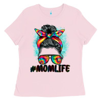 Bubblegum Pink tie dye momlife messy bun Ladies Tee - BarkalooDesign