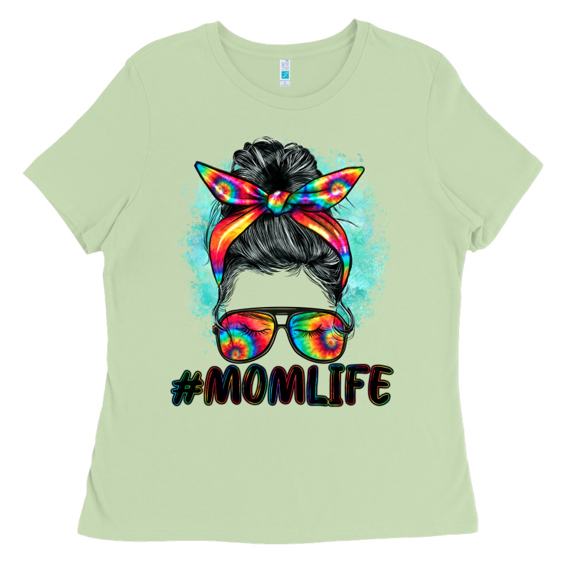 Tie Dye Momlife Messy Bun Ladies Tee by BarkalooDesign | Teevron