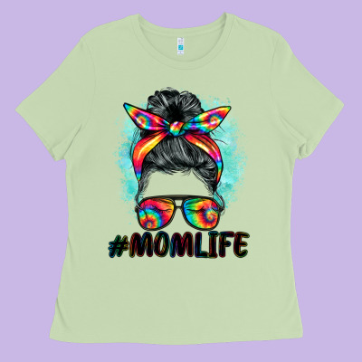 Tie Dye Momlife Messy Bun Ladies Tee Designed By Barkaloodesign