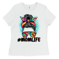 White tie dye momlife messy bun Ladies Tee - BarkalooDesign
