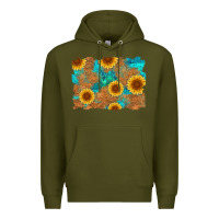 Army Green sunflower turquoise and  leather background Premium Hoodie - Artiststas