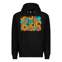 Black sunflower turquoise and  leather background Premium Hoodie - Artiststas