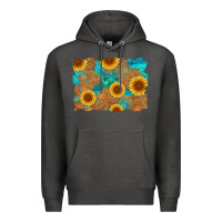 Charcoal Heather sunflower turquoise and  leather background Premium Hoodie - Artiststas