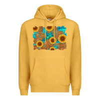 Mustard sunflower turquoise and  leather background Premium Hoodie - Artiststas