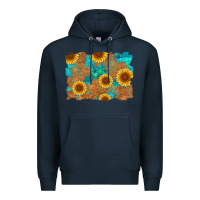 Navy sunflower turquoise and  leather background Premium Hoodie - Artiststas