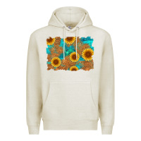 Oatmeal Heather sunflower turquoise and  leather background Premium Hoodie - Artiststas