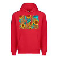 Red sunflower turquoise and  leather background Premium Hoodie - Artiststas