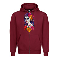 Burgundy sugar skull girl Zipper Hoodie - RanaPortraitStore