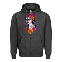Charcoal Heather sugar skull girl Zipper Hoodie - RanaPortraitStore