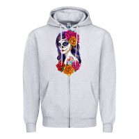 Heather Grey sugar skull girl Zipper Hoodie - RanaPortraitStore