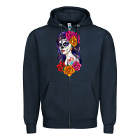 Navy sugar skull girl Zipper Hoodie - RanaPortraitStore