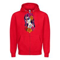 Red sugar skull girl Zipper Hoodie - RanaPortraitStore