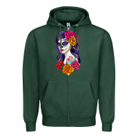 Sports Green sugar skull girl Zipper Hoodie - RanaPortraitStore