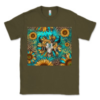 Army Green bull skull sunflowers Classic Tee - RanaPortraitStore