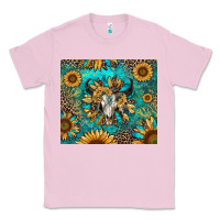 Bubblegum Pink bull skull sunflowers Classic Tee - RanaPortraitStore