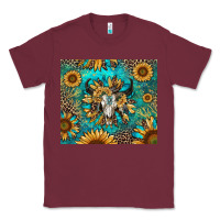 Burgundy bull skull sunflowers Classic Tee - RanaPortraitStore