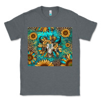 Charcoal Heather bull skull sunflowers Classic Tee - RanaPortraitStore
